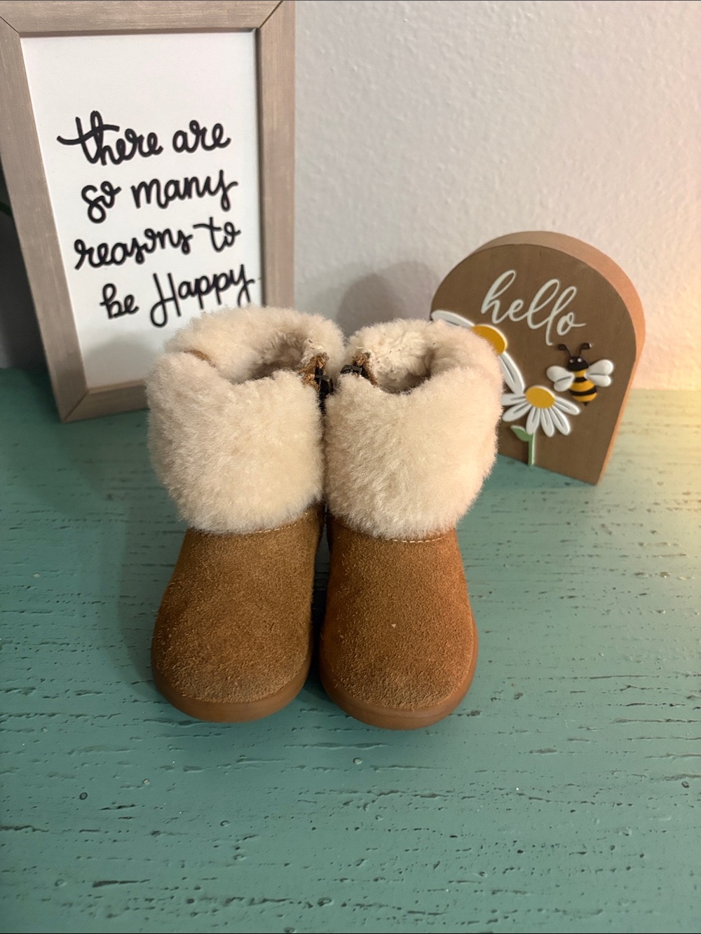 UGG Kids Chestnut Brown Shearling Cuff Rain & Snow Boots